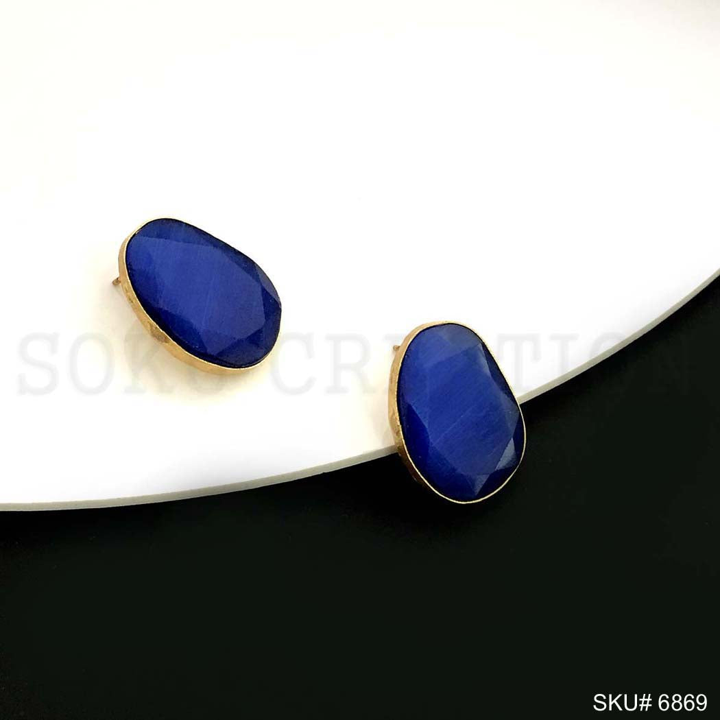 Gold plated Stud Blue  Gemstone Earring SKU6869