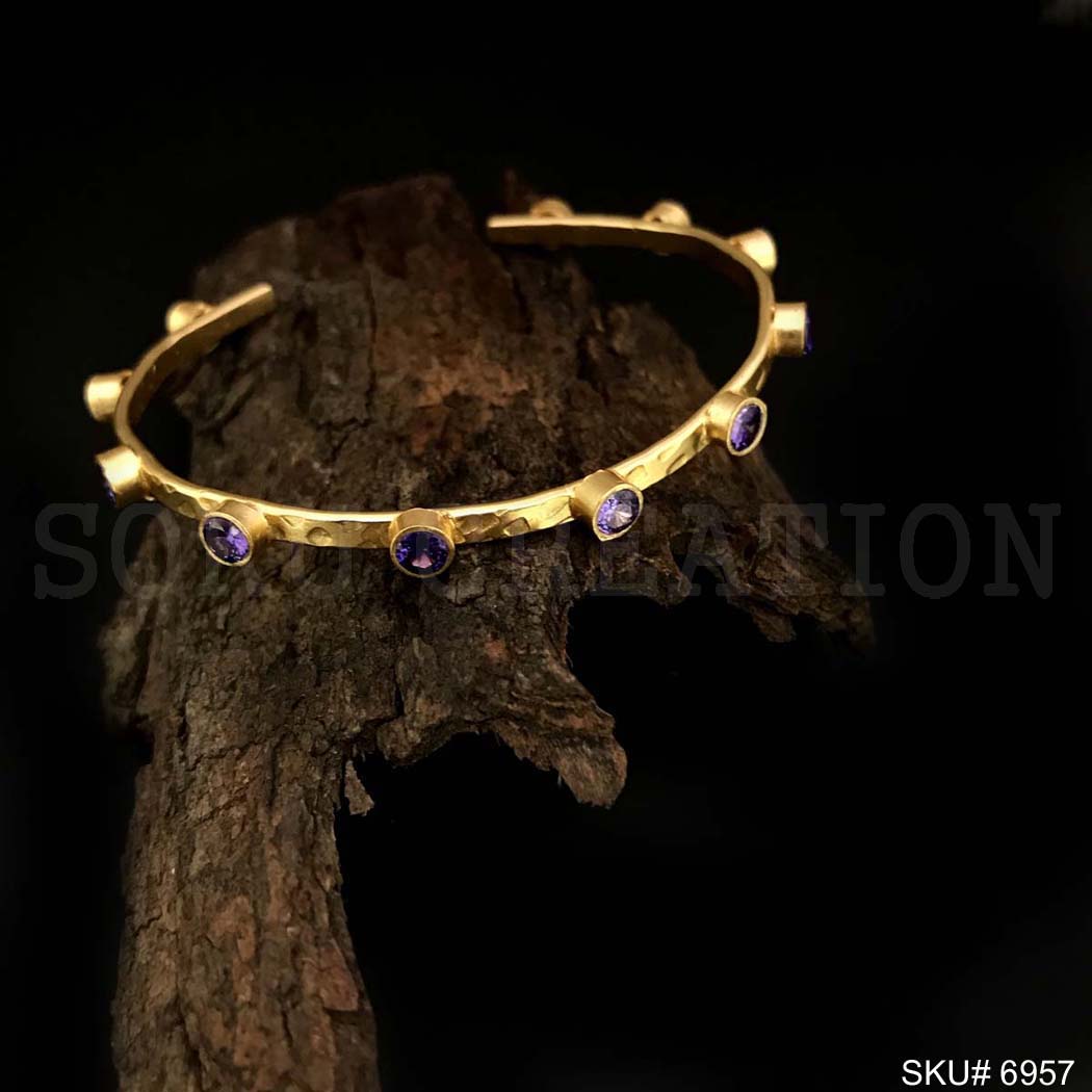 Gold Plated Statement Rounded With Blue Stone Delicate Design of Cuff SKU6957