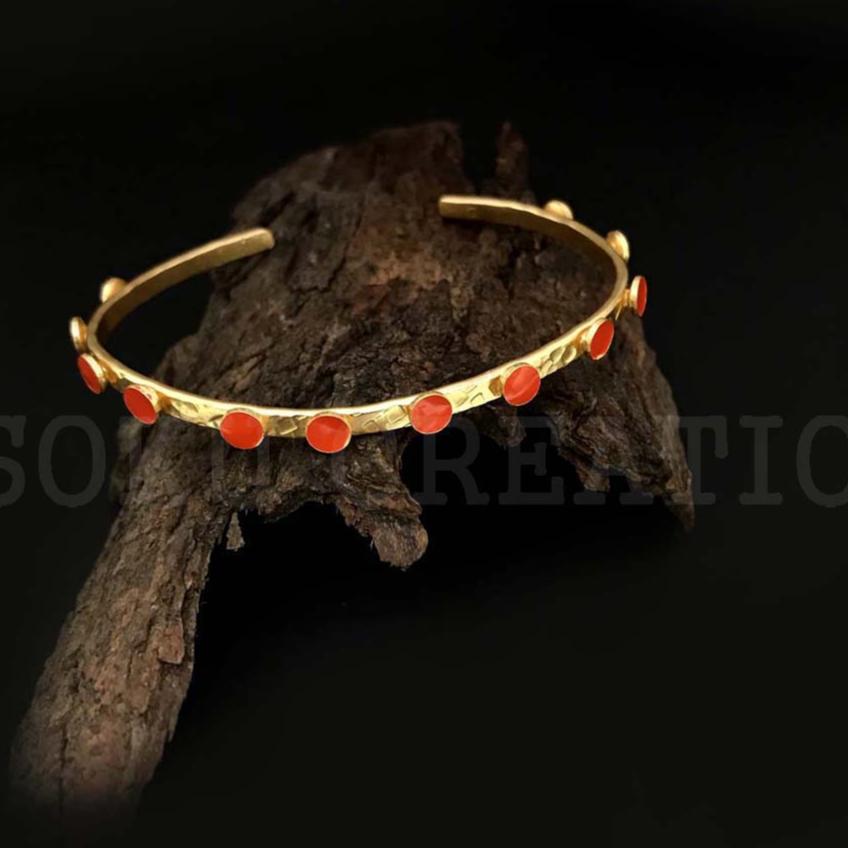 Gold Plated Statement Rounded With Red Stone Delicate Design of Cuff SKU6958