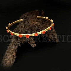 Gold Plated Statement Rounded With Red Stone Delicate Design of Cuff SKU6958