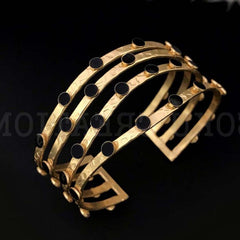 Gold Plated Statement Rounded Multi Black Stone Design of Cuff SKU6971