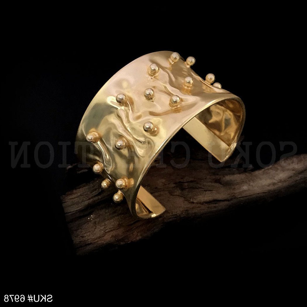 Gold Plated Hammered With Gold Dotted Stone Design of Cuff SKU6978