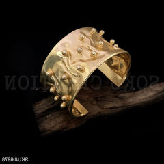 Gold Plated Hammered With Gold Dotted Stone Design of Cuff SKU6978