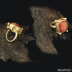 Gold Plated Unique Designer  Red Gemstone Handmade Ring SKU7021