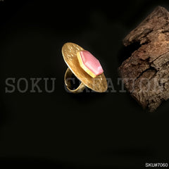 Gold Plated Unique Statement Gemstone Hammered Handmade Ring SKU7060