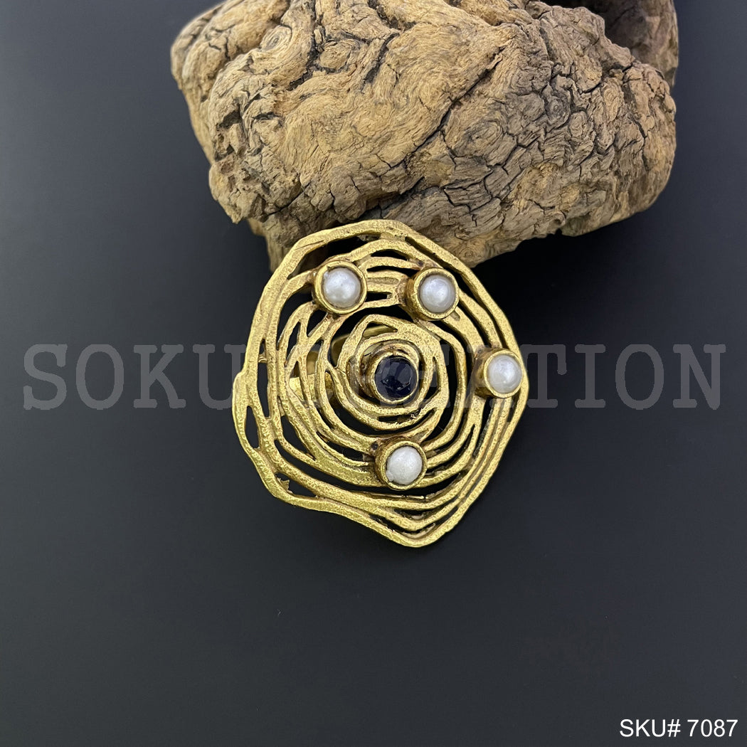 Gold Plated Unique Statement Rose Pearl Adjustable Handmade Ring SKU7087