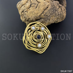 Gold Plated Unique Statement Rose Pearl Adjustable Handmade Ring SKU7087