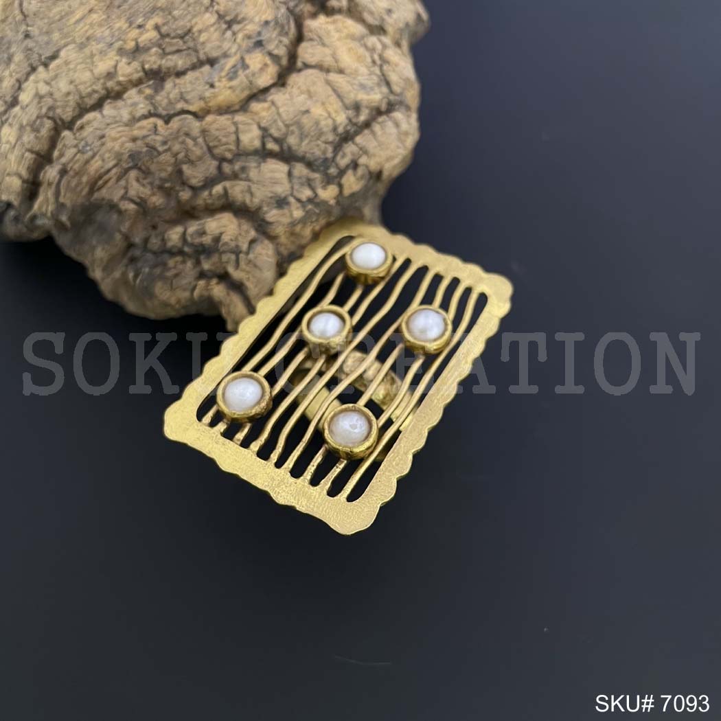 Gold Plated Unique Statement Pearl Stone Adjustable Handmade Ring SKU7093