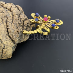 Gold Plated Unique Statement Gemstone Dragonfly Adjustable Handmade Ring SKU7104