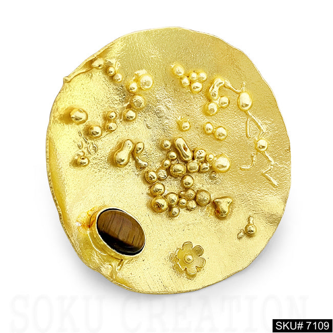 Gold Plated Unique Statement Gemstone Doted Adjustable Handmade Ring SKU7109