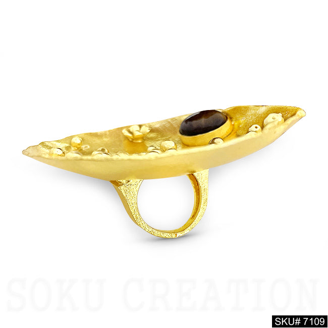 Gold Plated Unique Statement Gemstone Doted Adjustable Handmade Ring SKU7109