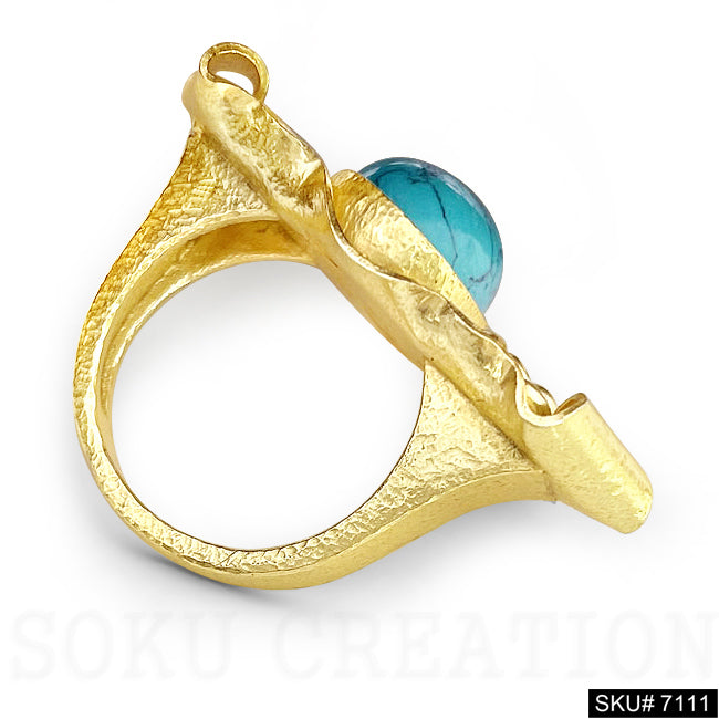 Gold Plated Unique Statement Turquoise Stone Doted Adjustable Handmade Ring SKU7111