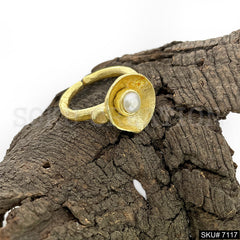 Gold Plated Unique Statement White Pearl Adjustable Handmade Ring SKU7117