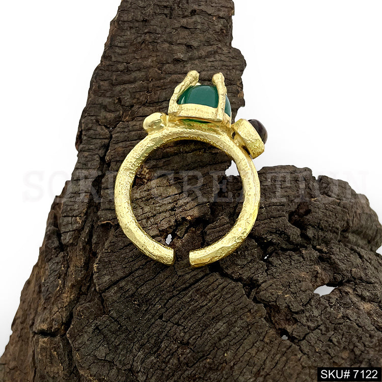 Gold Plated Unique Style of Green Gemstone Adjustable Handmade Ring SKU7122