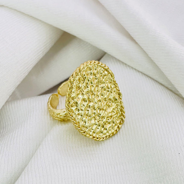 Gold plated uneven Designer Texture  adjustable Handcrafted Ring sku7176