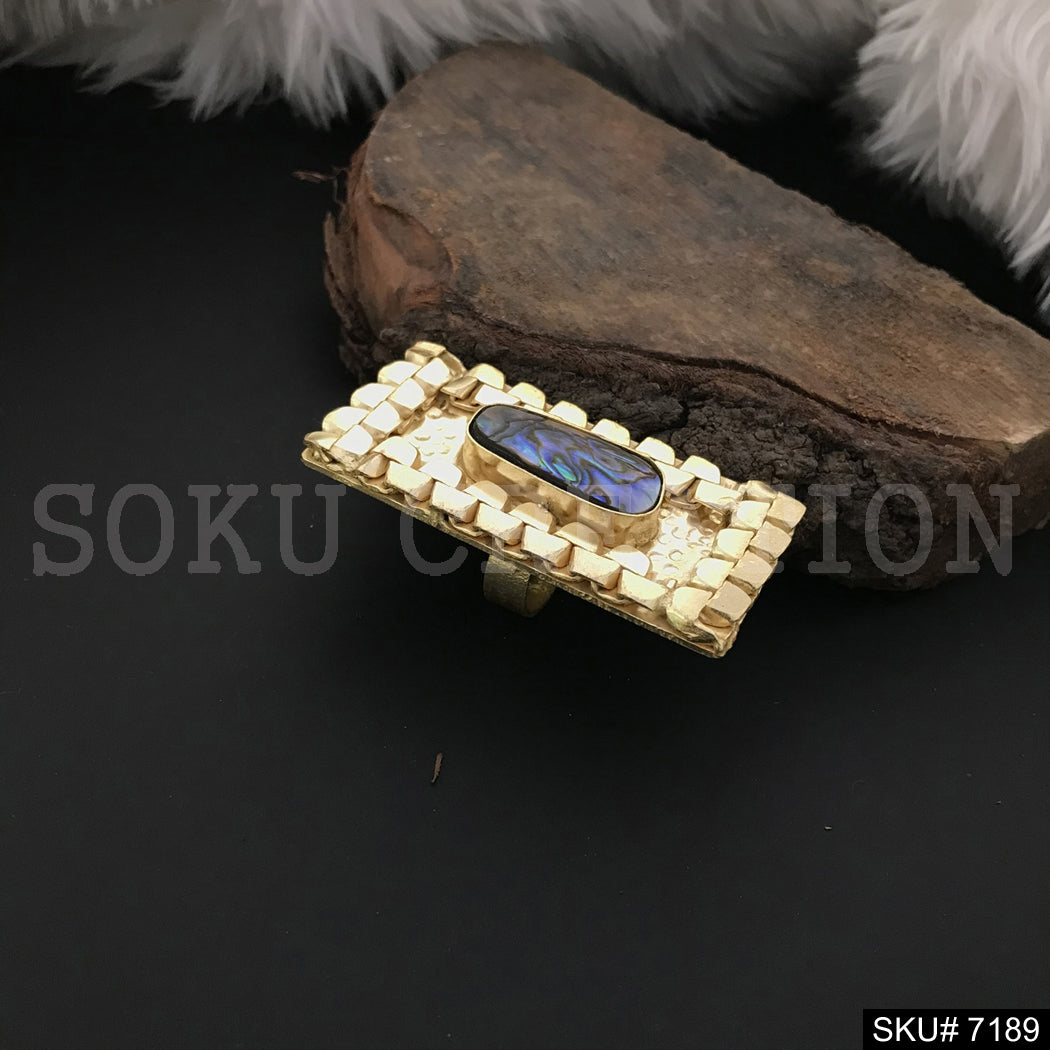 Gold Plated Unique Style of Gemstone Adjustable Handmade Ring SKU7189