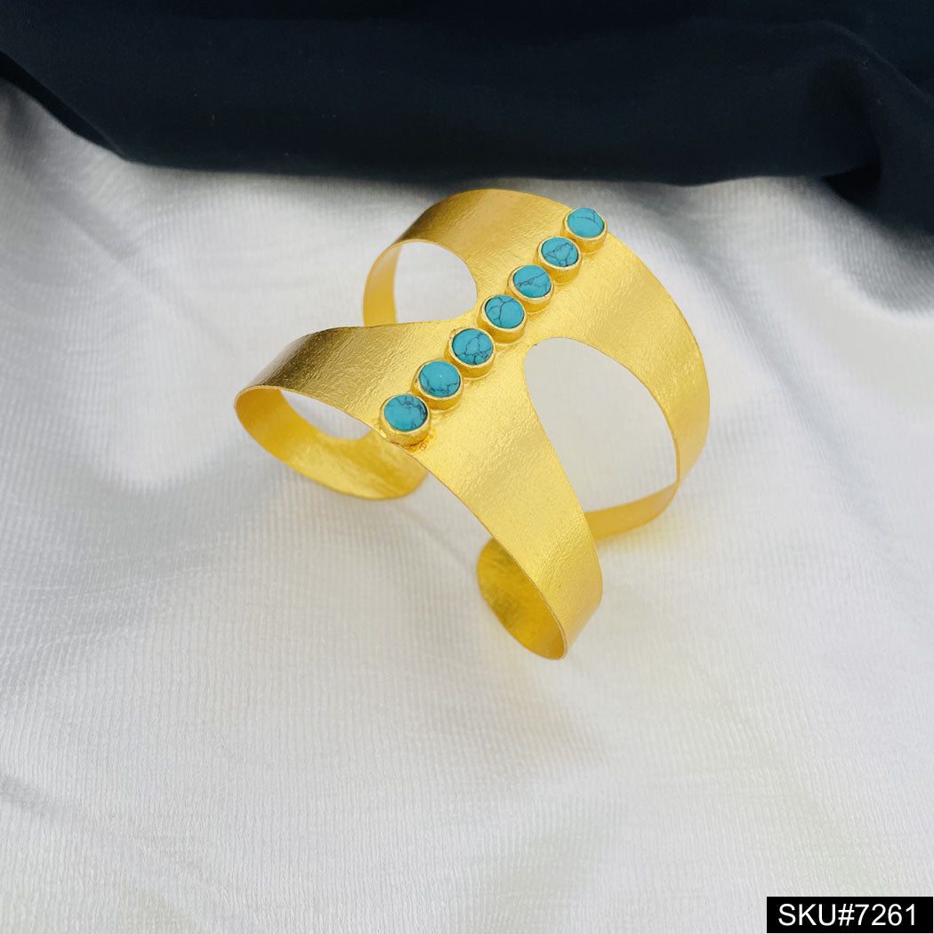 GOLD PLATED DESIGNER TURQUOISE CUFF BANGLE  SKU7261