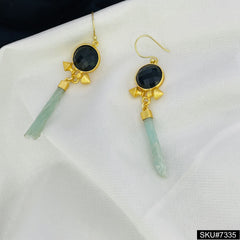 Amazonite and Onyx  Gemstone Gold plated Drop and Dangle Earring SKU7335