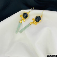 Amazonite and Onyx  Gemstone Gold plated Drop and Dangle Earring SKU7335