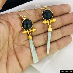 Amazonite and Onyx  Gemstone Gold plated Drop and Dangle Earring SKU7335