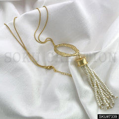 Gold plated Uneven Charm Necklace with pearl Necklace SKU7339