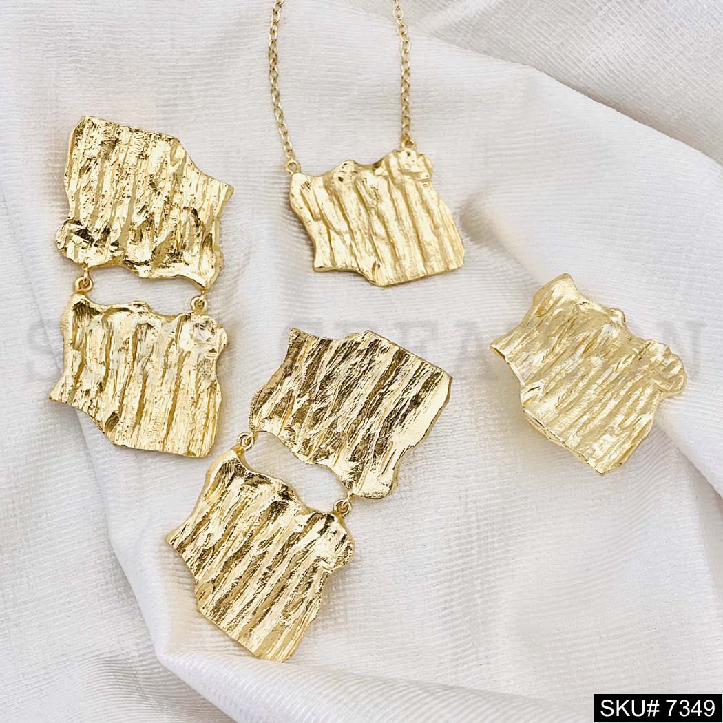 Gold Plated Pendant Necklace Earring and Ring SKU7349