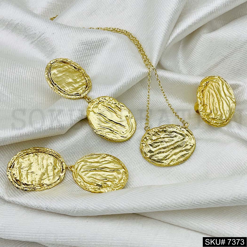Gold Plated Pendant Necklace Earring and Ring SKU7373