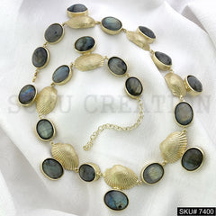 Gold plated shell with labradorite gemstone Necklace SKU7400