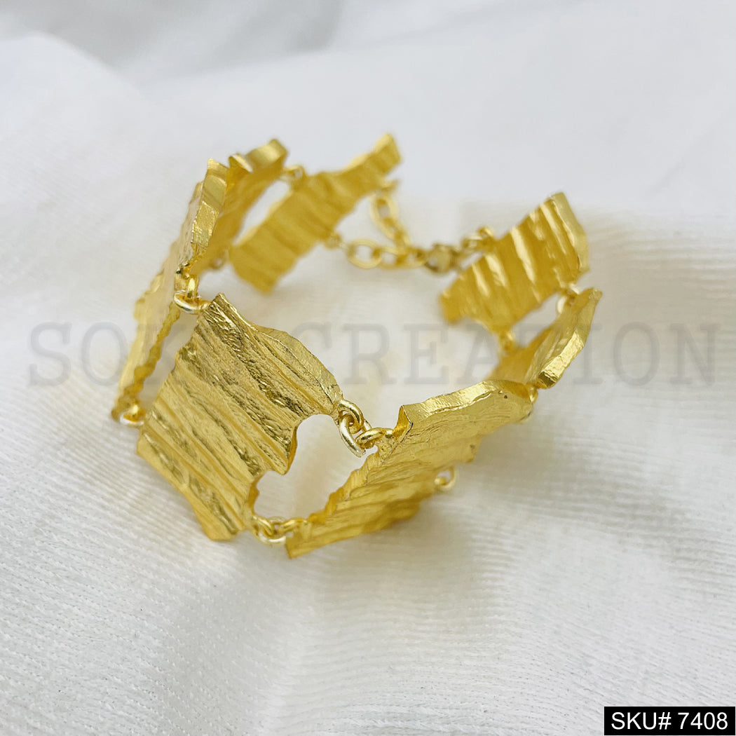 Gold plated Paper textured wide Bracelet  SKU7408