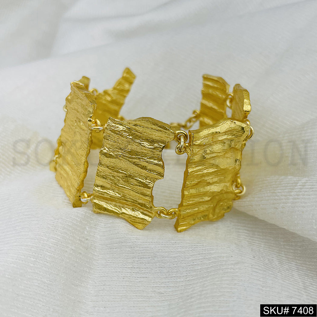 Gold plated Paper textured wide Bracelet  SKU7408