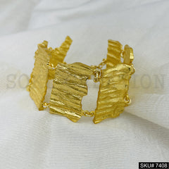 Gold plated Paper textured wide Bracelet  SKU7408