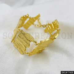 Gold plated Paper textured wide Bracelet  SKU7408