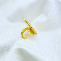 Gold plated uneven hammered form adjustable Handcrafted Ring 